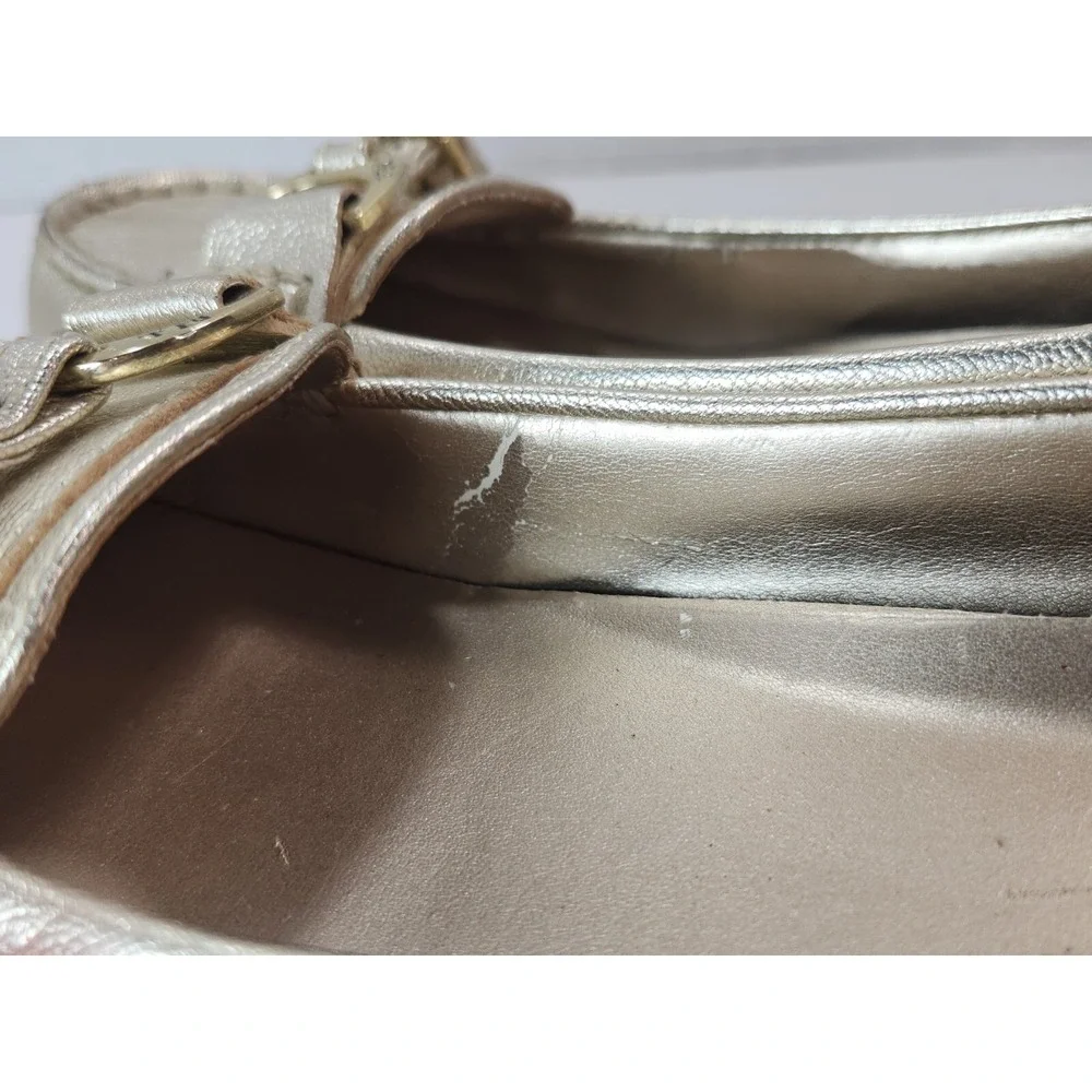 LRL Ralph Lauren Women's 6 B Metallic Gold Wedge Shoes Comfort Leather Slip On